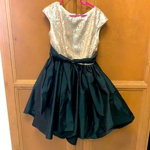 Gold Sequined and Black High Low Dress